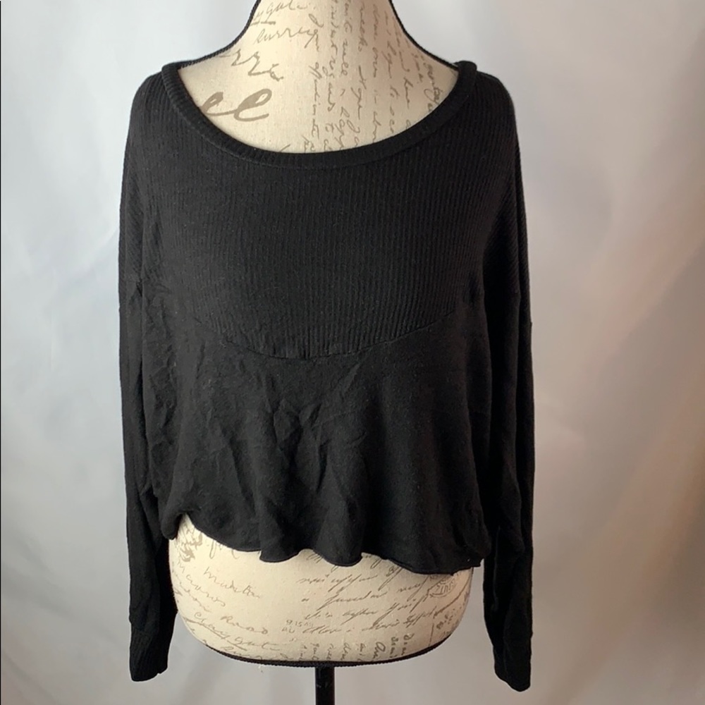Groceries Black Cropped Slit Back Top